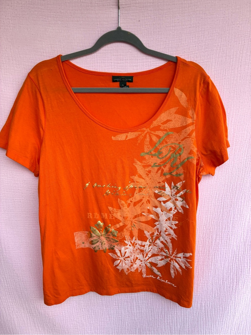 Ralph Lauren Orange Scoop Neck Floral Tee y2k
